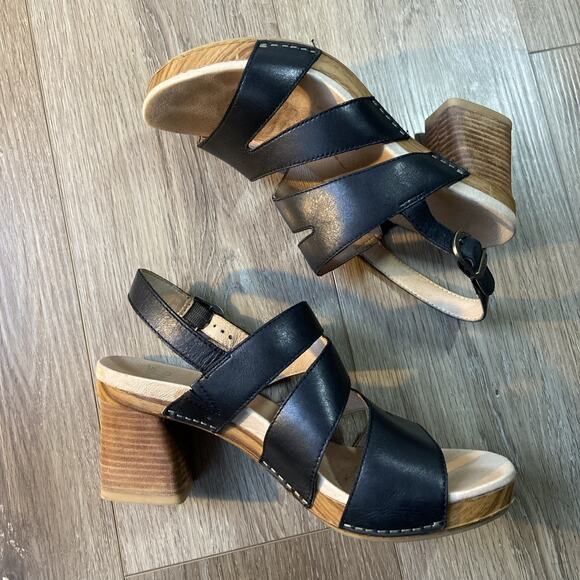 Dansko Ashlee Sandal Women Sz 40 EU 9-9.5 US Black Olive Burnished Calf Leather - Picture 3 of 13